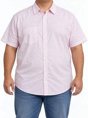 WAYF Men's Pink & White Striped Short Sleeve Button-Up Shirt Size 2X